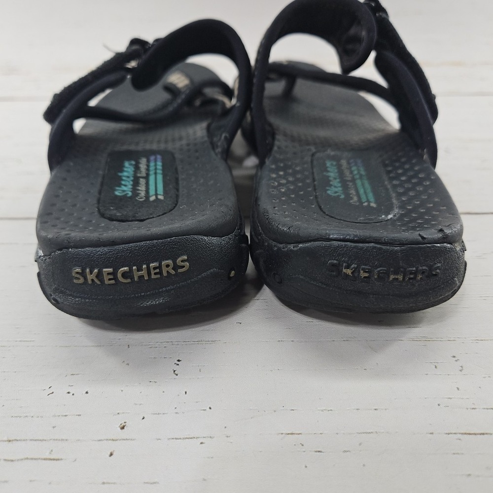Skechers Reggae Rasta Women 8 Black Tan Flip Flop Thong Sandals Slip On Comfort - Picture 7 of 10